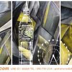 วอลเปเปอร์ภาพวาดติดห้องนั่งเล่น วิวปารีสลอนดอนปิซาระบายสีเหลือง