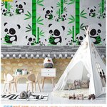 วอลเปเปอร์ภาพวิว ราคาถูก ตกแต่งห้องนั่งเขียนหนังสือ ลายหมีแพนด้าและลูกๆ ชอบกินไผ่ ส่งเสริมด้านการเรียน