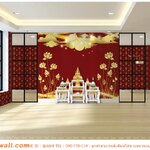 พิมพ์ภาพแคนวาส ราคาถูก ตกแต่งห้องพระ ลายดอกบัวสีทอง สวยหรู