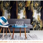 วอลเปเปอร์ภาพวิว ตามสั่ง ตกแต่งห้องนั่งเล่น ลายหินอ่อนหรู ผสมผสานลายใบไม้ธรรมชาติ