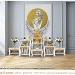 วอลเปเปอร์ผ้า ราคาถูก ฉากหลังห้องพระสวยๆ ลายมือถือดอกบัวในวงพระจันทร์พื้นหลังสีขาว โดดเด่น เรียบง่าย แต่ดูดี