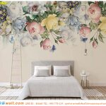 รับทำวอลเปเปอร์ติดผนังภาพวิว ตกแต่งห้องนอน ลายดอกไม้เกรดพรีเมี่ยมสีพาสเทล สุดหรู