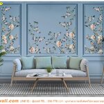 พิมพ์วอลเปเปอร์ ราคาไม่แพง ตกแต่งห้องนั่งเล่นให้สวยงามได้ไม่ยาก ด้วยภาพลายดอกกุหลาบบนกำแพงสีฟ้าพาสเทล