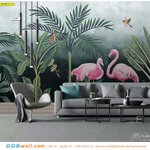วอลเปเปอร์พิมพ์ลาย ผลิต 2-3 วัน ตกแต่งห้องนั่งเล่น สไตล์สวนป่าฟามิงโก้ ให้บรรยากาศธรรมชาติร่มรื่น