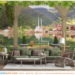 ผ้าแคนวาส ตกแต่งภายในห้องนั่งเล่น ดื่มด่ำทิวทัศน์อันสวยงามของภาพวิวภูเขาเเม่น้ำเเบบยุโรป เพิ่มความสดชื่นสบายตา สั่งพิมพ์ได้ตามขนาด