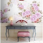 พิมพ์วอลเปเปอร์ ไม่แพง ตกแต่งมุมอ่านหนังสือ ภาพดอกไม้จีนลายดอกโบตั๋นสีชมพูหวาน สไตล์จีนวินเทจ