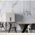 Print wallpaper ตามสั่ง ตกแต่งมุมกินข้าวเล็กๆที่ดูสวย เลือกใช้ภาพลายหินอ่อนติดผนังห้องสีเทาอ่อน ที่ราคาไม่แพง