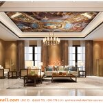 พิมพ์ภาพติดผนัง ตกแต่งภายในห้องรับแขก ฝ้าเพดาน สไตล์ยุโรป ยกระดับให้ดูเเพง จะดูโดดเด่นที่สุด