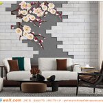 ภาพวิว ภาพศิลปะ สำหรับงานตกแต่ง สร้างลูกเล่นในห้องนั่งเล่น ด้วยสติ๊กเกอร์ลายอิฐกับดอกไม้จีน ให้ดูทันสมัย เเละน่าค้นหา