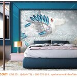 ภาพวิว ภาพศิลปะ จัดส่งทั่วโลก ตกแต่งห้องนอน โทนสีฟ้า ลายหงส์ขาวพื้นหลังหรูหรา สร้างความระยิบระยับ ด้วยลวดลายเพชร