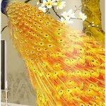 Print wallpaper ตามขนาด ภาพลายนกยูงทองสีทอง ใช้เสริมฮวงจุ้ย ตกแต่งผนังภายในบ้าน เป็นมงคลเรียกทรัพย์