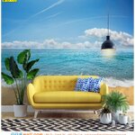 วอลเปเปอร์วิวทะเล ตกแต่งห้องนั่งเล่น สีสันสดใส