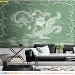 รับติด ภาพแคนวาส แต่งห้องนั่งเล่น ภาพมังกรกับนกฟีนิกซ์พื้นหลังสีเขียวหยก หรูหราเเละสะอาดตา