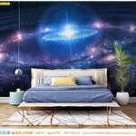 ปริ้นวอลเปเปอร์ ผ้าแคนวาส ตกเเต่งห้องนอน ด้วยภาพกาเเล็คซี่สีม่วงสดใสกับดวงดาวที่ส่องสว่าง ทำให้บรรยากาศดูน่าทึ่งชวนหลงใหล