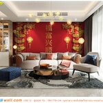 พิมพ์ภาพติดผนัง ผ้าแคนวาส ตกแต่งห้องรับเเขกกลายหินอ่อน เสริมฮวงจุ้ย ด้วยภาพอักษรคำอวยพรจีนสีทองและมังกรทอง โทนห้องสีขาวเทา เรียบง่าย