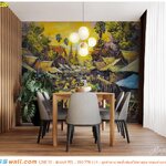 พิมพ์วอลเปเปอร์ แต่งผนังห้องอาหาร ด้วยภาพวาดวิวตลาดน้ำ ให้บรรยากาศอบอุ่น เรียบง่าย เป็นกันเอง