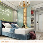 วอลเปเปอร์ติดผนังภาพวิว ราคาถูก ตกแต่งห้องนอน ดอกไม้จีนลายดอกไม้สีขาวพื้นหลังสีเขียวอ่อน ให้ความผ่อนคลาย