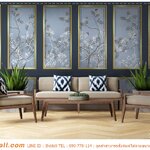 ปริ้นวอลเปเปอร์ ภาพคมชัด ตกแต่งห้องรับแขก ภาพลายจิตรกรรมลายดอกไม้พื้นสีฟ้า ดูดี สวยหรู ไม่ซ้ำใคร