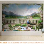 ปริ้นวอลเปเปอร์ ตกแต่งภายในห้องนั่งเล่น ด้วยภาพวิวสวนในคฤหาสน์สุดหรู สวยงามเเละมีมิติ