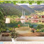 พิมพ์วอลเปเปอร์ สำหรับงานตกแต่งมุมนั่งเล่น ด้วยภาพวิวภูเขาเเม่น้ำเเบบยุโรป สร้างสรรค์จุดสนใจในบ้าน ให้ดูสวยงามตระการตา เเละยังช่วยเพิ่มพื้นที่สีเขียวในบ้าน