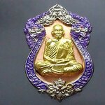 เหรียญหลวงพ่อพัฒน์ รุ่นเศรษฐีปากน้ำโพ(แอ๊ด คาราบาวสร้าง) เนื้อทองแดงหน้ากากทองทิพย์ขอบอัลปาก้ายาม่วง โคท 2667