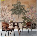 ภาพวิว ภาพศิลปะ ตกแต่งภายในห้องอาหาร ลายต้นหมากกลางสวนดอกไม้ โรแมนติก สไตล์วินเทจ ย้อนยุค