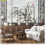 วอลเปเปอร์ติดผนังภาพวิว แต่งผนังปูน ลายดอกไม้จีน เเนววินเทจ