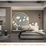วอลเปเปอร์พิมพ์ลายดอกไม้จีน แต่งผนังห้องนอน สไตล์เเบบดั้งเดิมมีระดับ
