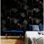 พิมพ์ภาพติดผนัง สำหรับงานตกแต่งผนังหัวเตียง วอลเปเปอร์ต่อลายม้าลายพื้นสีดำ เรียบง่ายสุดเท่