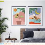 ร้านปรินส์ ผ้าแคนวาส แต่งฝาผนังบ้าน ลายภาพกลางวันกลางคืนศิลปะสไตล์โมเดิร์น สีสันสดใส เหมาะกับห้องนอน ดูเเล้วผ่อนคลาย