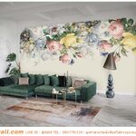 ภาพพิมพ์วอลเปเปอร์ แต่งห้องรับแขก ลายดอกไม้เกรดพรีเมี่ยมสีพาสเทล ให้ความรู้สึกผ่อนคลาย