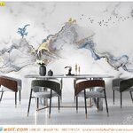 Print wallpaper ตกแต่งผนังห้องประชุม สร้างบรรยากาศสวยหรู ภาพลายหินอ่อนสีขาวเทาวิวภูเขา เรียบง่าย