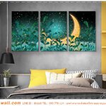 วอลเปเปอร์ติดผนังภาพวิว แต่งห้องนอน ด้วยภาพใส่กรอบ ลายพระจันทร์กลางป่า ดวงดาวตอนกลางคืน เส้นสีเย็นตา สร้างความผ่อนคลาย