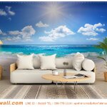 วอลเปเปอร์สั่งพิมพ์ภาพแคนวาสวิวทะเล ตกแต่งมุมนั่งเล่นเรียบๆ
