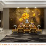 วอลเปเปอร์โทนสีทองติดผนังห้องพระ ให้ดูดีและดูหรูมากขึ้น ด้วยวอลเปเปอร์ลายดอกบัวสีทอง