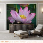 ผลิต wallpaper ราคาไม่แพง ตกแต่งมุมพักผ่อน ลายดอกบัวหลวงสีชมพู ที่แสนสบาย
