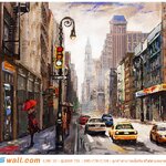 วอลเปเปอร์ภาพวาดสีน้ำมันแต่งห้องรับแขก วิวถนนเมืองนิวยอร์กระบายสีสัน