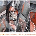 ภาพวาดแต่งห้องกินข้าว ลายภาพวาดสถานที่ท่องเที่ยวในยุโรป โทนสีดำส้ม ให้ดูน่าเข้า