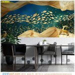 ภาพวิว ภาพศิลปะ ตกแต่งห้องอาหาร ลายปลาคราฟและกวางทอง ภาพพิมพ์คุณภาพดี