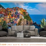 ภาพวิว ภาพศิลปะ ตามพื้นที่ ตกแต่งห้องรับแขก ภาพลายเมืองบนภูเขา สั่งพิมพ์ตามขนาดสวยๆ