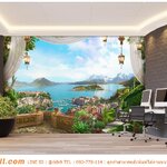 วอลเปเปอร์ติดผนังภาพวิว หมึกกันน้ำตกแต่งห้องทำงาน ภาพทิวทัศน์ริมทะเลไตล์ยุโรป วิวธรรมชาติที่สวยงาม