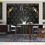 ภาพพิมพ์วอลเปเปอร์ ลายเส้นทองฝังเพชรแต่งมุมผีเสื้อดอกไม้ ติดห้องอาหาร ดินเนอร์สุดหรู ในราคาประหยัด