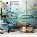 วอลเปเปอร์ติดผนังภาพวิว พิมพ์บนผ้า Canvas ตกแต่งห้องนั่งเล่น ลายดอกไม้จีน ที่งดงามของเเบบสไตล์จีนเเละสีที่สวยงามลงตัว