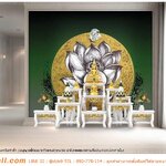 ไอเดีย การต่อเติมห้องพระสีเขียว ภาพลายไทยดอกบัวพื้นหลังวงกลมสีทอง ช่วยเพิ่มความร่มรื่นและเป็นธรรมชาติ