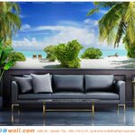 วอลเปเปอร์หมึกกันน้ำวิวทะเล ตกแต่งห้องนั่งเล่น ที่เรียบหรู