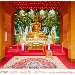 รับออกแบบตกแต่งติดต้้งภาพหลังพระประธานภายในวัด ภาพลายลิขสิทธิ์ต้นโพธิ์ใหญ่พื้นหลังน้ำตกสีฟ้า เสร็จภายใน1วัน