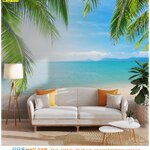 ปริ้นรูปผ้าแคนวาสวิวทะเล ตกแต่งห้องนั่งเล่น สไตล์มินิมอล