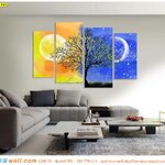 วอลเปเปอร์ติดผนังภาพวิว ตามสั่ง ตกแต่งห้องรับแขก ภาพวาดเเบบกลางวันกลางคืนภาพใส่กรอบ ด้วยสีสันไล่จากอบอุ่นไปหาเย็น เพิ่มลูกเล่นให้มีสไตล์เก๋ไก๋ขึ้น