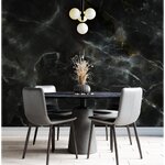 บริการพิมพ์ ภาพแคนวาส ตกแต่งห้องกินข้าว รูปลายหินอ่อนติดผนังห้องพื้นสีดำ มีกาวในตัวที่แข็งแรง เพื่อการติดตั้งที่ปลอดภัย