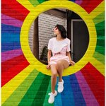 ผ้าแคนวาส ขนาดใหญ่ มุมถ่ายรูปสีสันสะดุดตา ลายพระอาทิตย์สายรุ้ง สดใส รับซัมเมอร์